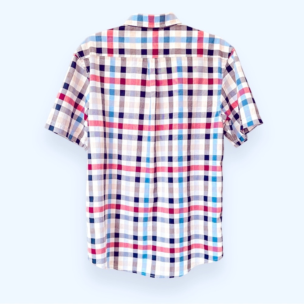 Haggar Clothing | Polo Shirt | Medium | Plaid Pattern Blue-Black-Tan-Red | $18 - Picture 3 of 8